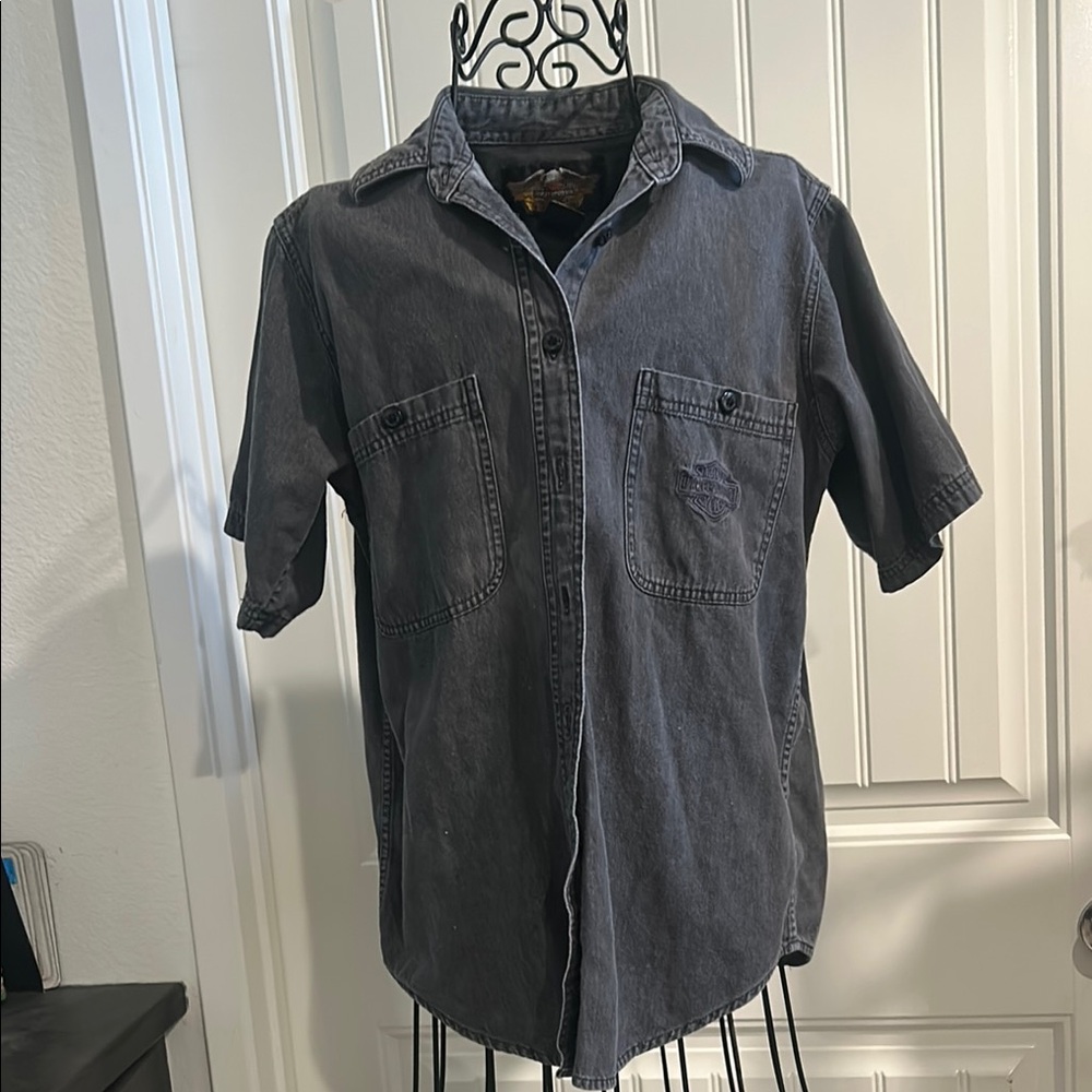 Harley davidson Gray Casual Button Down Shirt with Short Sleeves